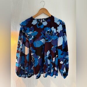 Floral Long Sleeve Blouse in Blue and Purple
